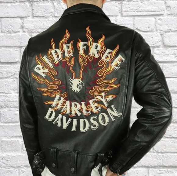 Harley Davidson Vintage Flame Ride Free Leather Jacket Size2XL RARE SIZE - Picture 11 of 17